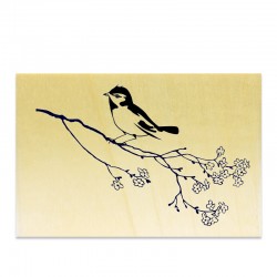 Rubber stamp - Bird on a branch (blooming)